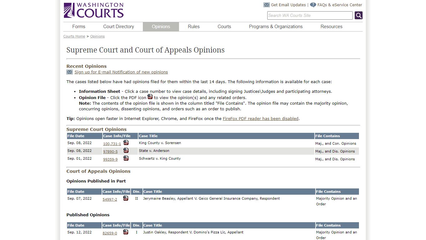 Washington State Courts - Opinions - Recently Filed