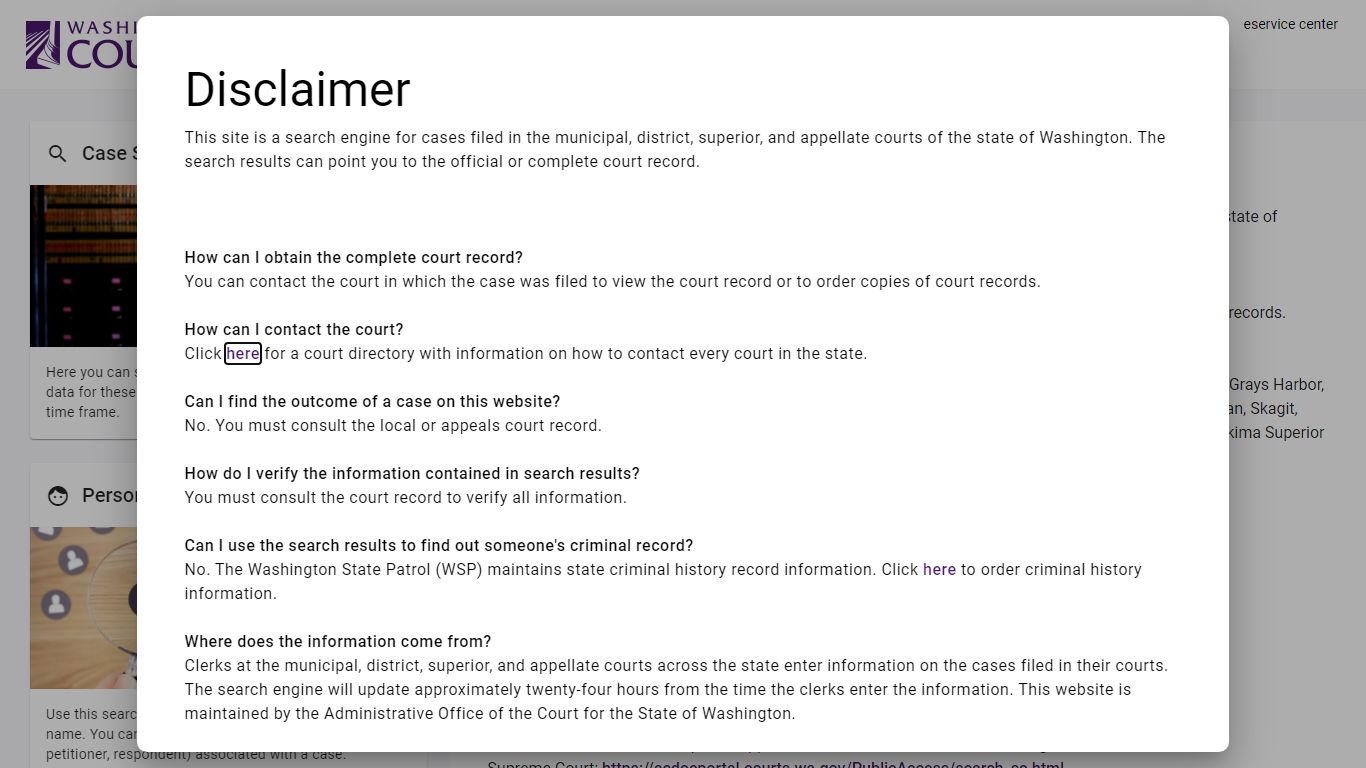 About Case Searching - Washington